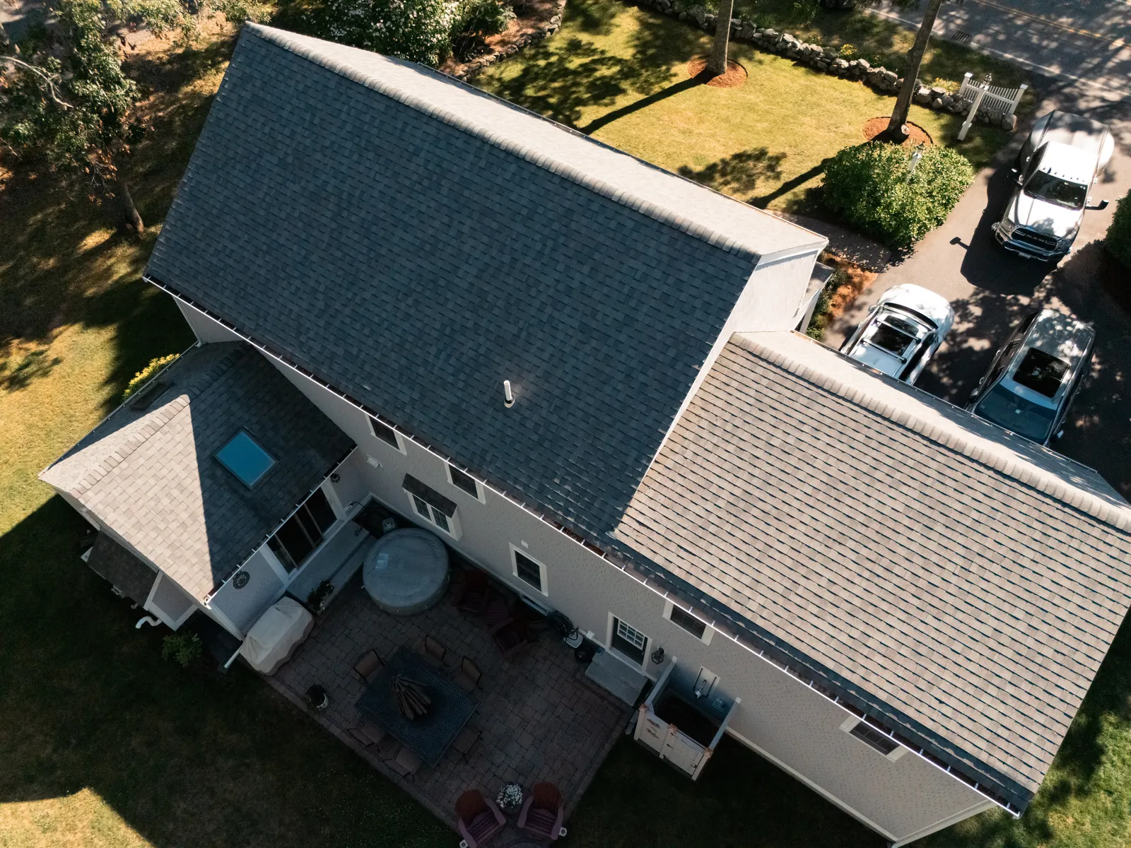 Aerial view of a completed roof